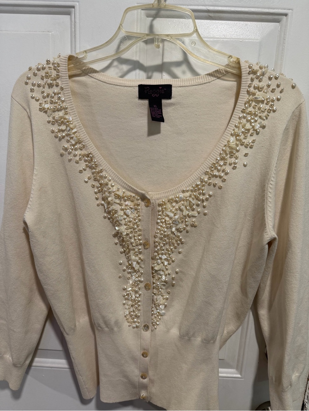 Ivory Embellished V-Neck Cardigan Sweater